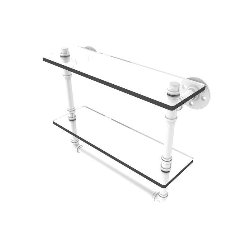 16" Double Glass Shelf with Towel Bar, Matt White Finish
